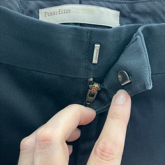 Perry Ellis Cotton Black Flat Front Pockets Zip Hook Eye Tailored Fit Chino Pant - Picture 7 of 9